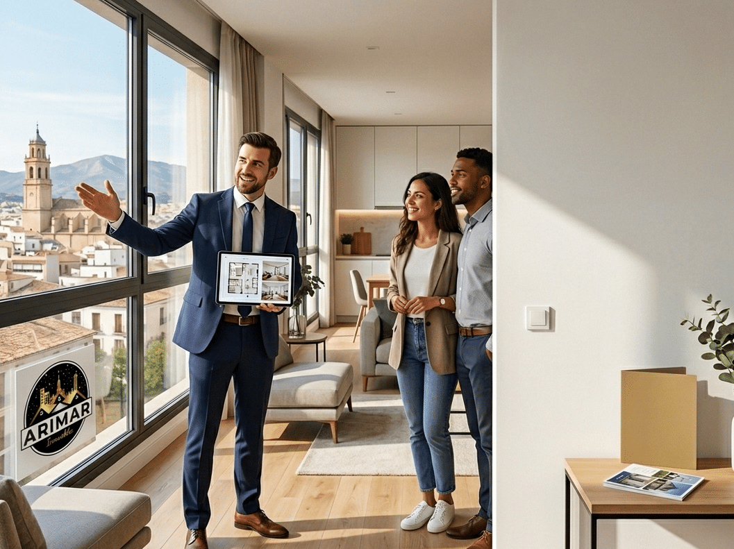 Agente Arimar Inmuebles asesorando clientes para la venta de un piso en Castellón