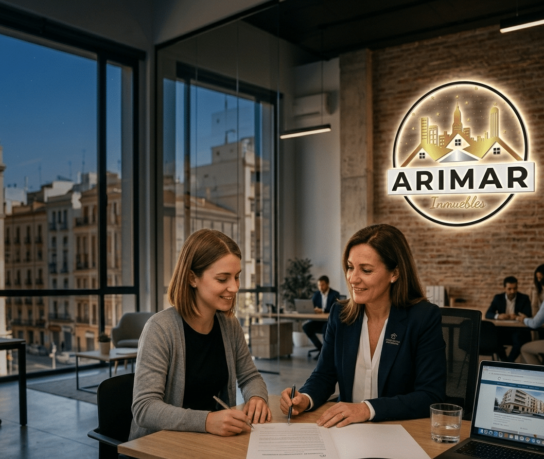 Agente de Arimar Inmuebles asesorando a cliente sobre alquiler piso Castellón - inmobiliaria de confianza