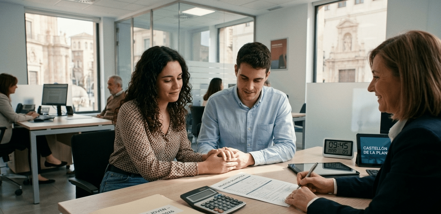 Pareja Jovem que pide una hipoteca para comprar un piso en Castellón de la Plana